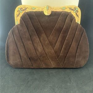 Elegant Art Deco Brown Clutch with Gold Accents